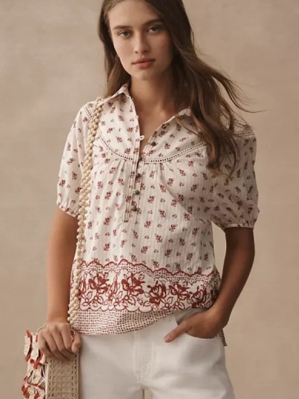 Anthropologie Pilcro 100% Cotton Collared Short-sleeve Popover Blouse